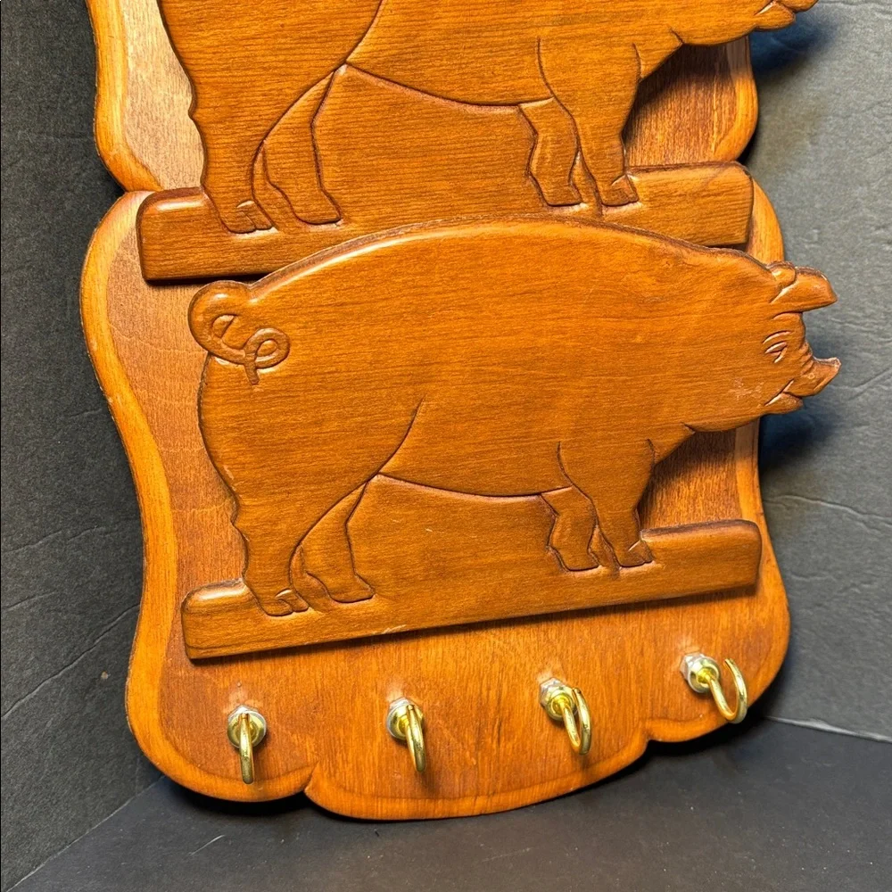 Vintage 3 Slotted Pig Letter Holders And Key Chain Holders! Farm Country Style!
